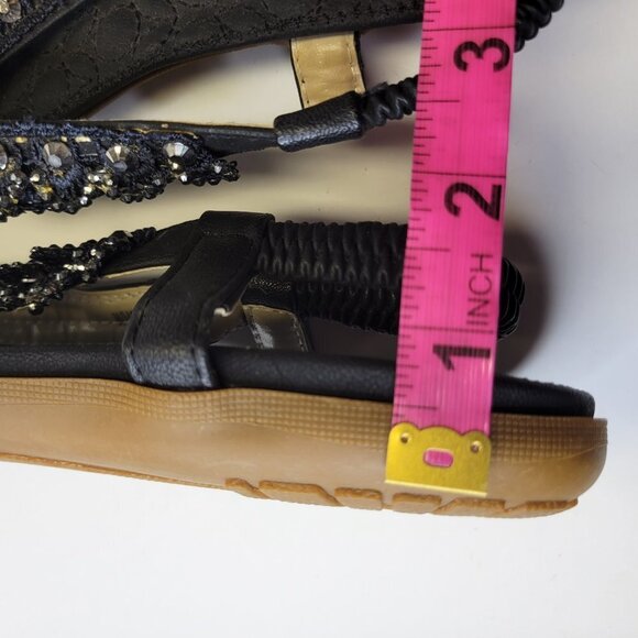 SIZE 8 Black Glitter Embellished Sandals Cushioned Flats Slippers (Size 39) - Picture 6 of 14